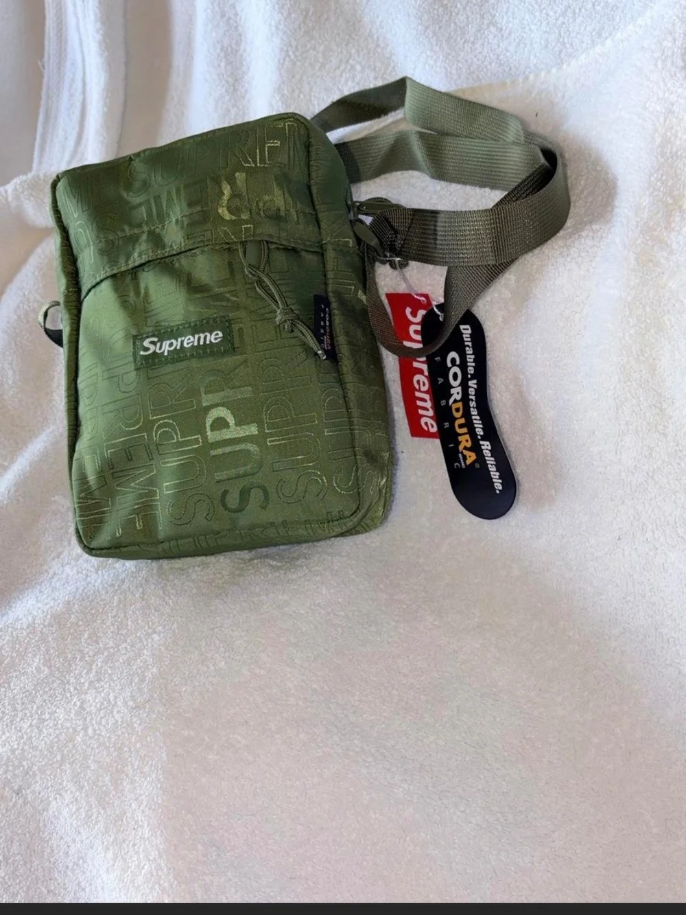 Supreme Olive Green Crossbody Shoulder Bag with Logo